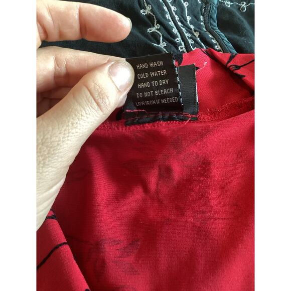 Vintage Womens Y2K Babydoll Top Size Large Red Black Glitter Floral Whimsigoth - Picture 9 of 9
